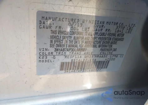 2013 Nissan Sentra Sv from USA, damaged, VIN 3N1AB7AP3DL680507